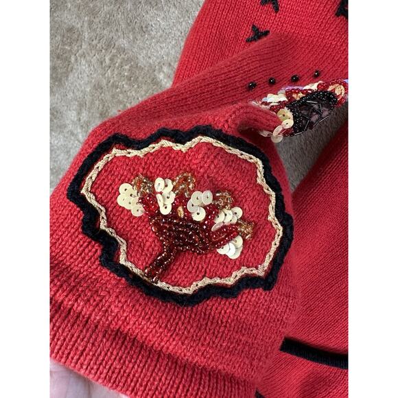 Story Book Knits Full Zip Red Beaded Sunflower Sweater Hooded Women’s Small RARE - Picture 3 of 12